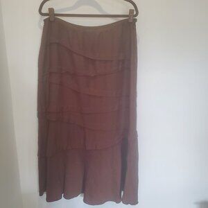 Zozo Chocolate Brown Linen Blend Bohemian / Prairie Tiered Maxi Skirt   14
